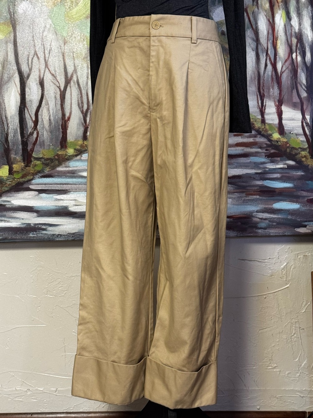 Lauren Ralph Lauren Tan Khaki Cropped Cuffed Pants Women’s 6 Cotton Stretch